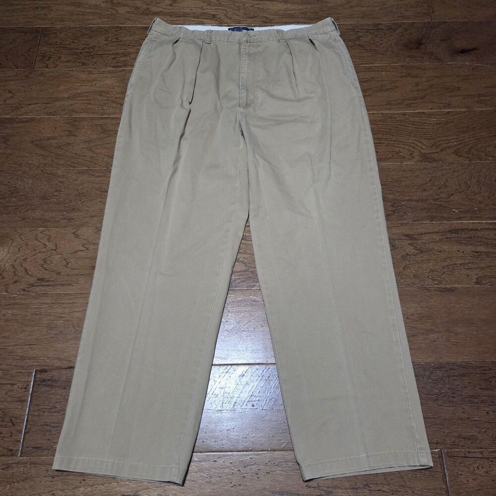 Vtg Polo Ralph Lauren Mens Andrew Pant Khaki Pleated Chino Cotton (38x30) 40x32